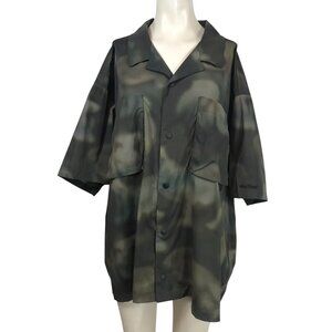 WILD THINGS - WOMEN'S XL - GREEN SHORT SLEEVE BUTTON COLLARED NYLON BLEND TOP